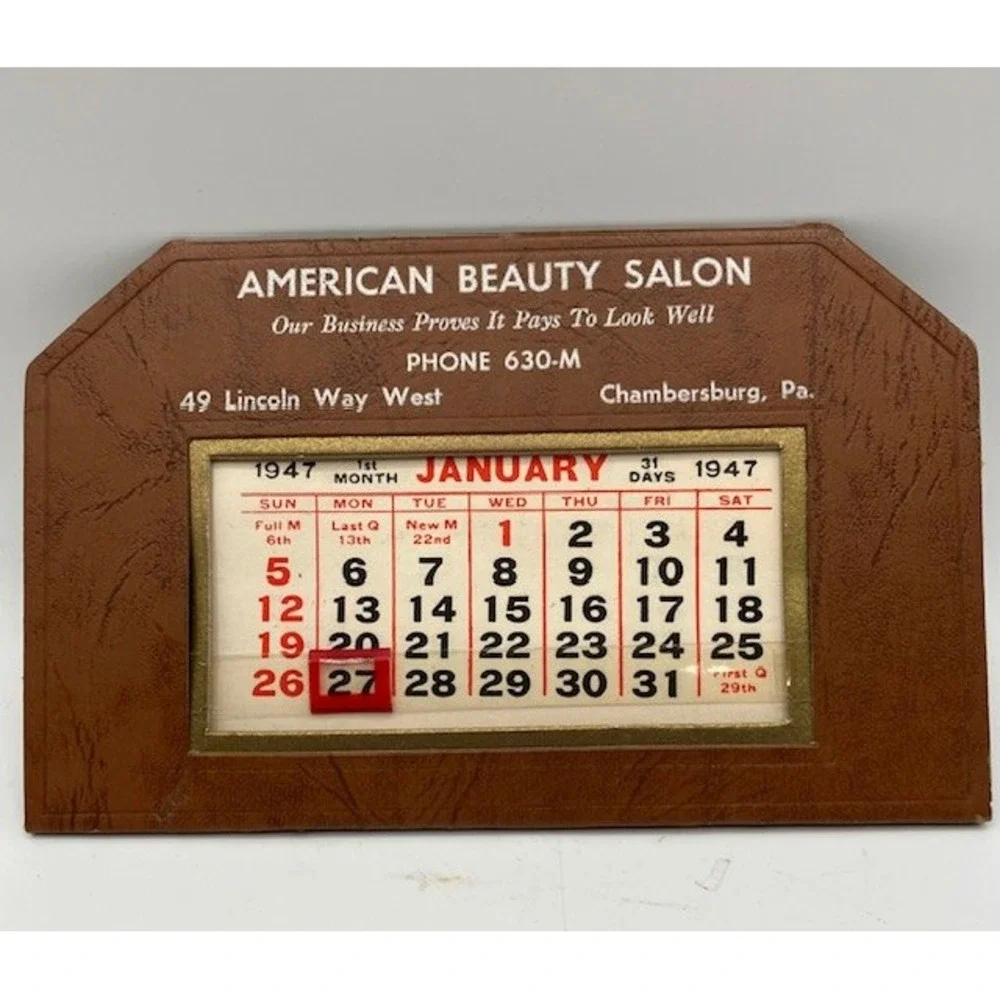 Vintage 1947 American Beauty Salon Datemark Easel Calendar Chambersburg PA‎